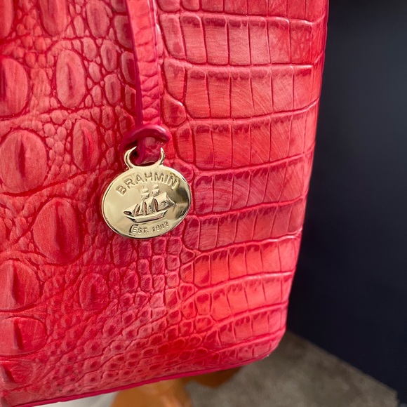 Brahmin Leather Signature Crocodile Embossed Red Leather Satchel - Picture 4 of 9